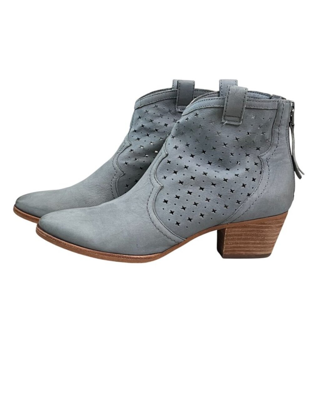 Sam Edelman Reynolds Western Nubuck Leather Ankle Boots Dusty Blue 8